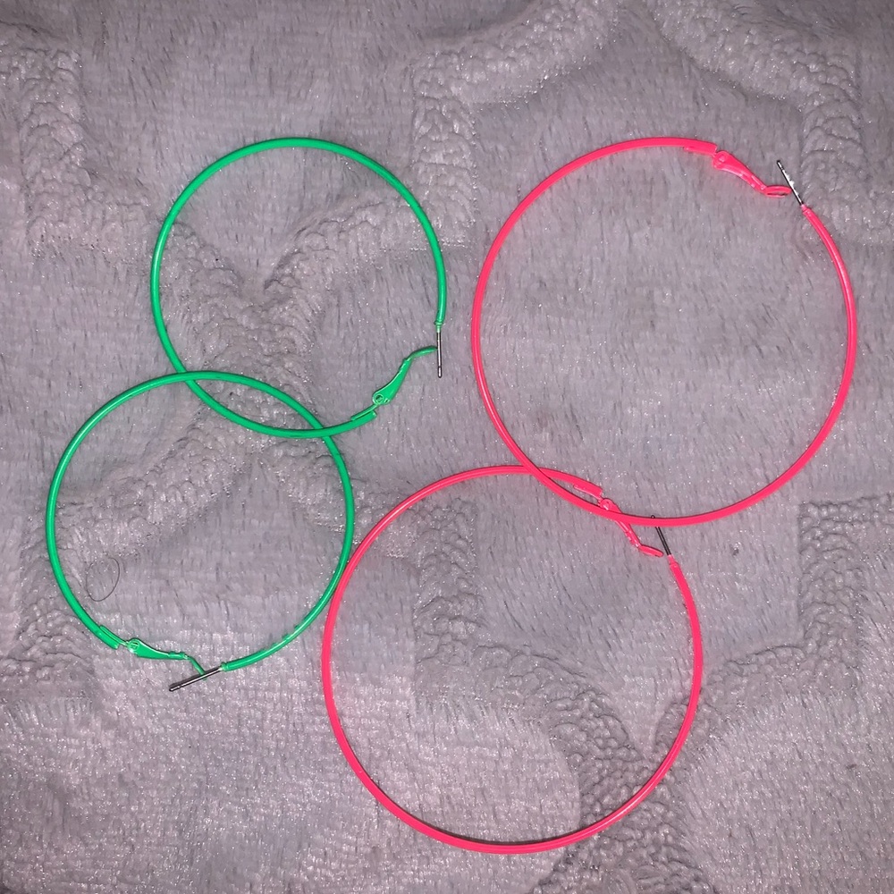 Neon Pink and Green Hoop Earrings